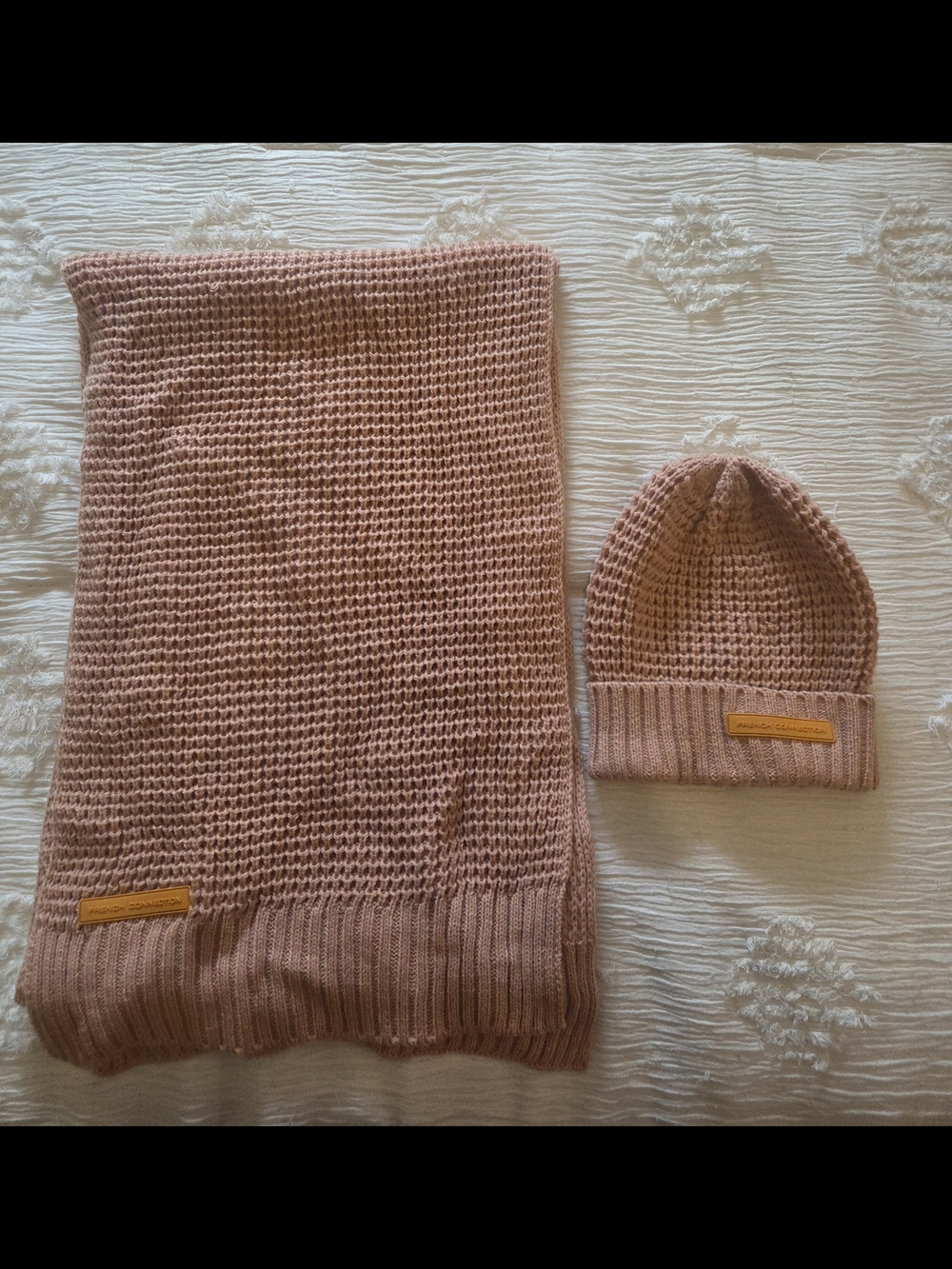 French Connection Womens Knit Beanie and Scarf Set - Peach